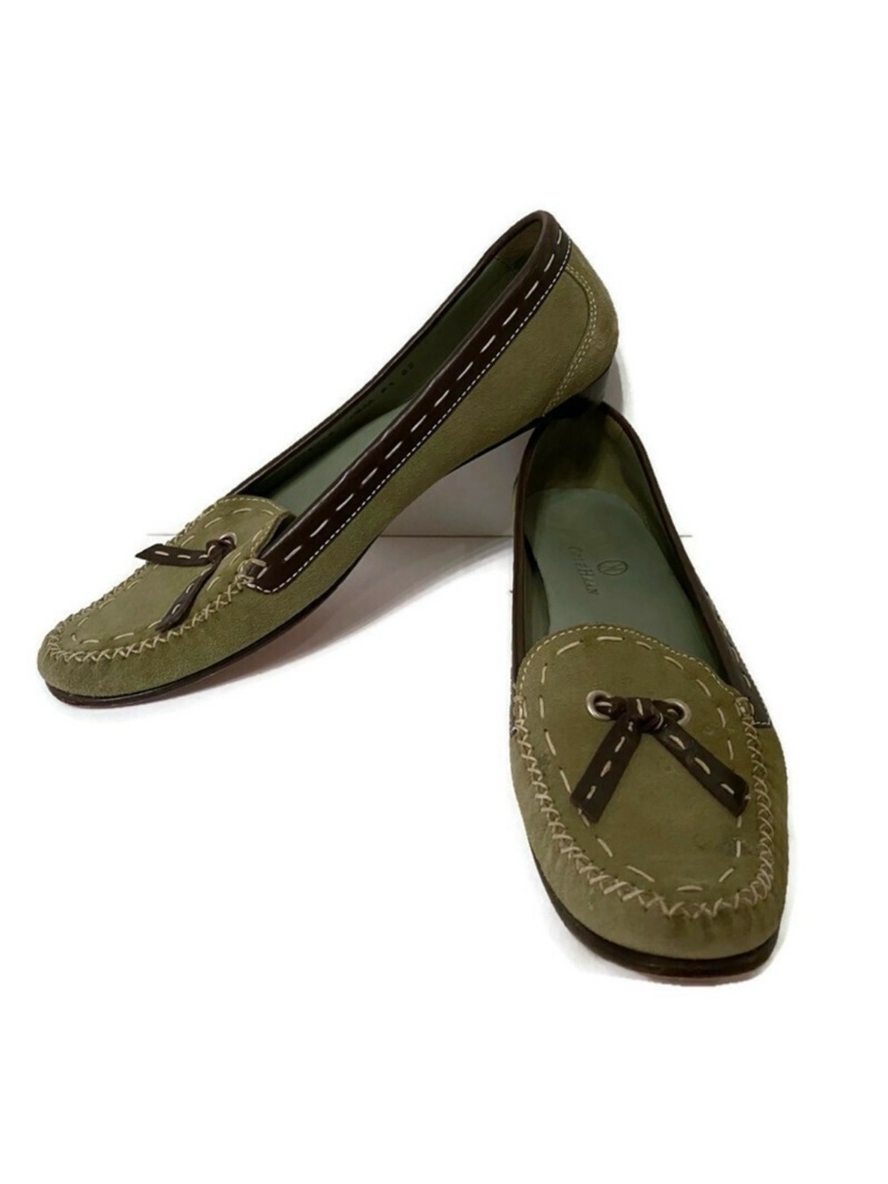COLE HAAN SHOES LOAFERS GREEN SUEDE BROWN LEATHER SIZE 7.5 AA